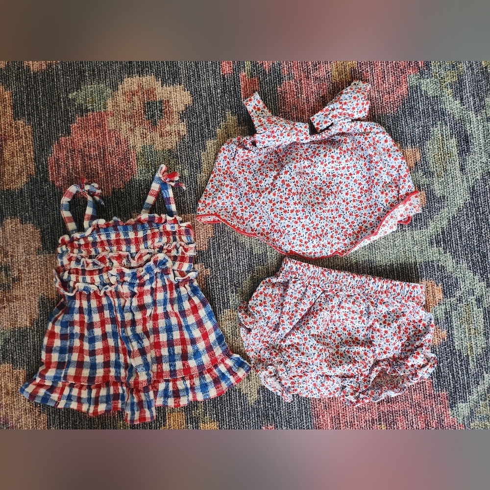 Cat & Jack Floral and Plaid Baby Set - Red, Blue, White
